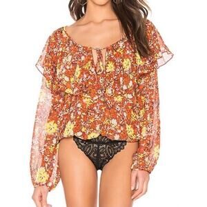 Free people Say It To Me Ruffle Bodysuit in Red Sienna Floral Pattern Size M